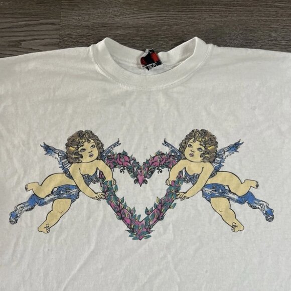 Vintage 90s Angels & Hearts Cropped T-Shirt Women’s - Picture 2 of 10